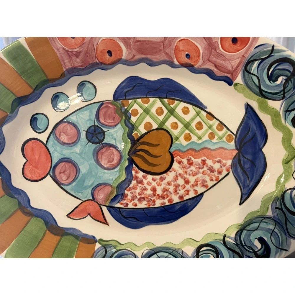 Vicki Carroll Studio Hand Painted Fish Platter 19.5